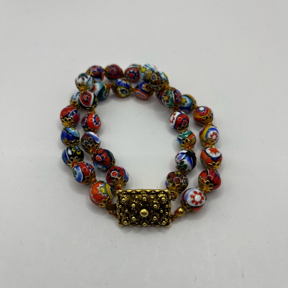 Estate Millefiori Moretti Double Row Beaded Bracelet